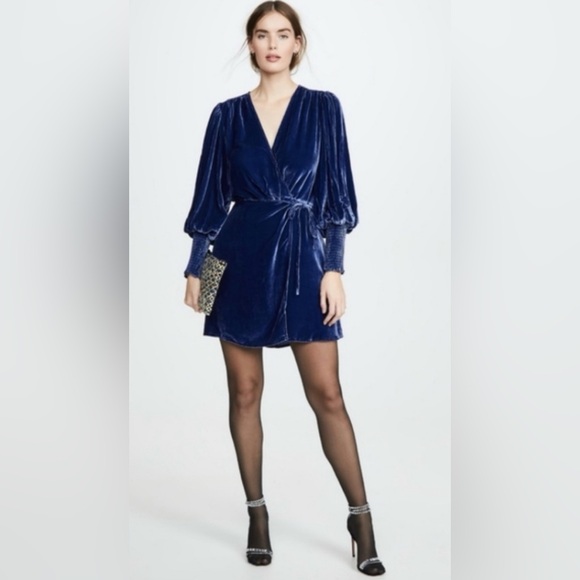 Reformation Blue Velvet Boheme Mini Wrap Dress XS - Picture 5 of 12